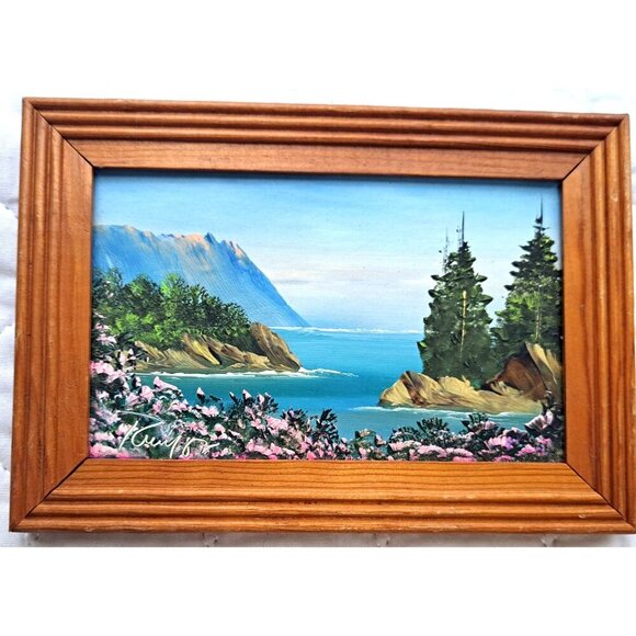 Ruben Garay Signed Set of Two Framed Original Oil Paintings Ocean Views 6.5X4.5 - Picture 3 of 4